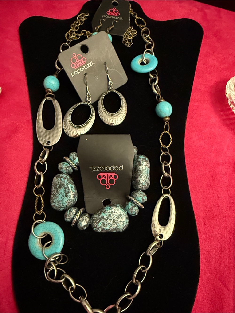 paparazzi Turquoise and Silver Necklace, Bracelet & Earring Set